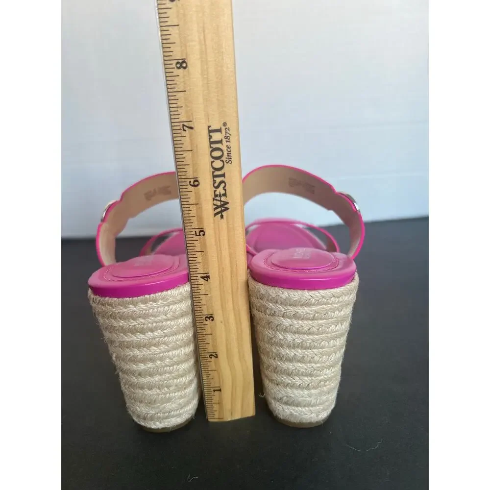 Michael Kors Leather Hot Pink Lucinda Slip On Espadrille Jute Wedge Sandals 10 - Picture 8 of 10